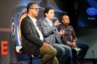 Ken Washington, Mark Fields and Raj Nair at the Ford GT I...